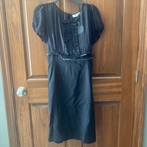 Calvin Klein Black Dress, front pleating detail, belt included